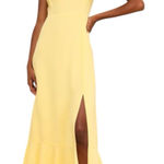 Lulus Summer Invite Tie Strap Smocked Midi Dress Butter Yellow Size XS Photo 0