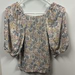 Bohme  Floral Faux Button Front Smocked Back Balloon Half Sleeve Top Small Photo 5