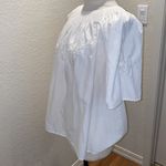 Women’s Short Sleeve Peasant Shirt Ruched Eyelet Cotton White Loose Fit Sz XXL Photo 3
