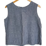 Bryn Walker Blue Linen Sleeveless Button Back Top Size S Made in USA Photo 0