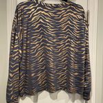 Thalia Sodi  Size L Blue Copper Metallic Zebra Print Popover Henley Top Very Soft Photo 7
