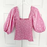 Ganni Polka Dot Print Balloon Sleeve Smocked Blouse Photo 7