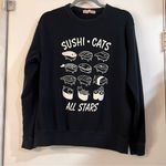 Rustic Charm Japanese Crew Neck Sweater Black Novelty Print Sushi Funny Food Cat Photo 0