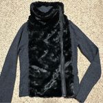 Loft Gray Kit and Faux Fur Moto Style Sweater Jacket Photo 3