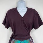 Eshakti Woven Check Mixed Media Midi Dress Faux Wrap Plaid Purple & Blue Size L Photo 9