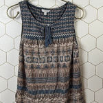 Lucky Brand  Boho Blue Geometric Sleeveless Tie-Front Top - Size - XS Photo 0