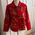Coldwater Creek Red Embroidered Twill Jacket | Petite Medium | Fully Lined Photo 0
