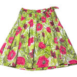 Talbots Pink Poppy Floral Green Grass Butterflies Pleated Skirt Size 8 Photo 0