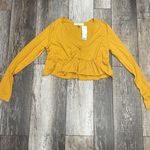 Urban Outfitters NWT Mustard Yellow Cropped Long Sleeve Peplum Top Size Small Photo 6