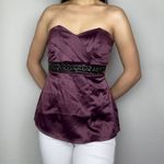Studio Y Vintage Dark Maroon Burgundy & Black Satin Strapless Bustier Beaded Tube-Top Blouse Photo 3