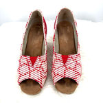 Toms size 6.5 red white wedge heels peep toe slide on Photo 1
