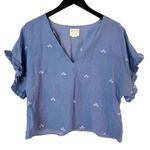 Mirth Womens Medium Cotton Ruffle Sleeve Split V Photo 0