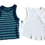 Aerie  Women’s Tank Top Set Blue Striped White Ribbed Knit Sleeveless Size Small Photo 0