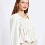 En Saison Emmie Denim Long Sleeve Blouse Top in Off White Photo 2