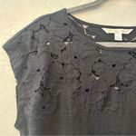 LC Lauren Conrad ⭐️ black short sleeve 100% linen shirt with floral lace small Photo 2