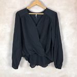 Free People  Black Faux-Wrap Top NEW XS Photo 6