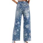 NWT ~ Women's Bohemian Wide Leg High Waist Floral Boho Denim Blue Jeans ~ LARGE Size undefined Photo 1