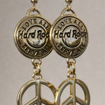 Hard Rock Cafe Gold Peace Dangle Earrings | Iconic Rock Chic Photo 0