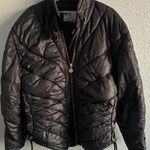 High Society Vintage 90s Glam Lace Ski Puffer Jacket Womens Italian Made Black Size M Photo 0
