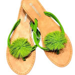 Sondra Roberts NWT  Neon Green Sandals with pompom detail Size 6 Photo 0