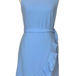 Calvin Klein Dress Boatneck Belted Ruffle Hem Sleeveless Blue Women’s Size 6 Photo 0