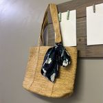 Draper James Two Strap Straw Purse with Removable Silky Navy Floral Tie Photo 2