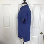 Blue linen short sleeve shirt, ladies small short sleeve relaxed fit button down Photo 2