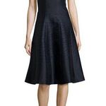 Lafayette 148 New York Full-Skirt Jacquard Panel Sleeveless Fit Flare Dress Navy Photo 0