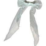 White Pearl Tulle Bow Hair Clip Bridal Wedding Party Hair Accessory Photo 0