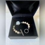 VINTAGE JUDITH JACK MARCASITE PEARL Toggle Bracelet WATCH Black Photo 7