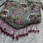 Christian Livingston Collection Embroidered Beaded Drawstring Pouch Purse Silver Photo 2