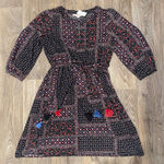 Loft  Mixed Print Tassel Tie Waist Boho Dress Black Red Blue Floral Geometric SZ S NWT Photo 0
