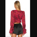 For Love & Lemons Davina Red Floral Tie Front Cropped Blouse XS Photo 5