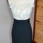 AQUA Black White Spaghetti Strap Ruffle Top Mini Dress Small NWT Photo 0