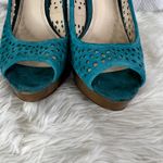 Enzo Angiolini 5 for $25| Sully Perforated Suede High Heels Teal Peep Toe Size 9 Photo 5