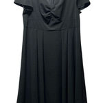 SheIn  Curve Black Pleated Midi‎ Dress Ruched V-Neck Short Sleeve Plus Size 1XL Photo 0