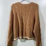 American Eagle AE Heritage Cozy Sweater in Tan with White Stripes Crop Length Size Large Photo 1