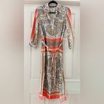 ZARA  Paisley Tapestry satin Collared Shirt Dress midi Scarf Print Belted Orange Photo 3