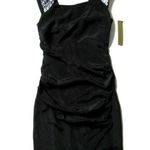 Nicole Miller NWT Black Stretch Silk Open Back Sequin Yoke Ruched Sheath Dress 8 Photo 1