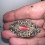 1928 Pink Cat’s Eye, Aurora Borealis Rhinestone Brooch Photo 2
