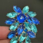 Vintage Unsigned Cobalt Blue & Teal Navette Marquis Rhinestone Leaf Brooch 20g. Photo 7