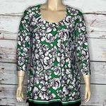 Slinky Brand  Size XL Green & White Floral Print Tunic Blouse Top Photo 0