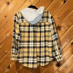 American Eagle  yellow gray plaid flannel hooded button up shirt Photo 5