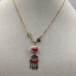 Vintage Olit Co USA Red Stones Gold Tone Brooch 1.6”& Oriental Necklace Multiple Photo 2