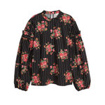 H&M Floral Striped Cotton Balloon-Sleeved Blouse Photo 0