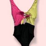No Boundaries Cute textured tie front neon cut out swim suit one piece pool beach Photo 1
