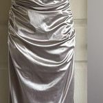 La Femme Womens Strapless Metallic Gown Dress Stretch Satin Platinum Silver Sz 4 Photo 13