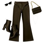 La Esquina Genuine Leather High Waist Flare Pants Sculpted Waistband Women’s SM Black Size 26 Photo 11