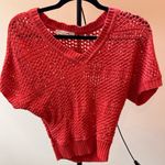 Bongo  medium Red V-Neck crocheted Sweater Photo 3