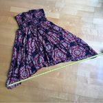 Feathers Strapless Abstract Print Dress, Beach Cover Up, Black, Red, Size M Black Size M Photo 13